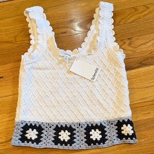 Splendid White and Black Crochet Accent Tank Top